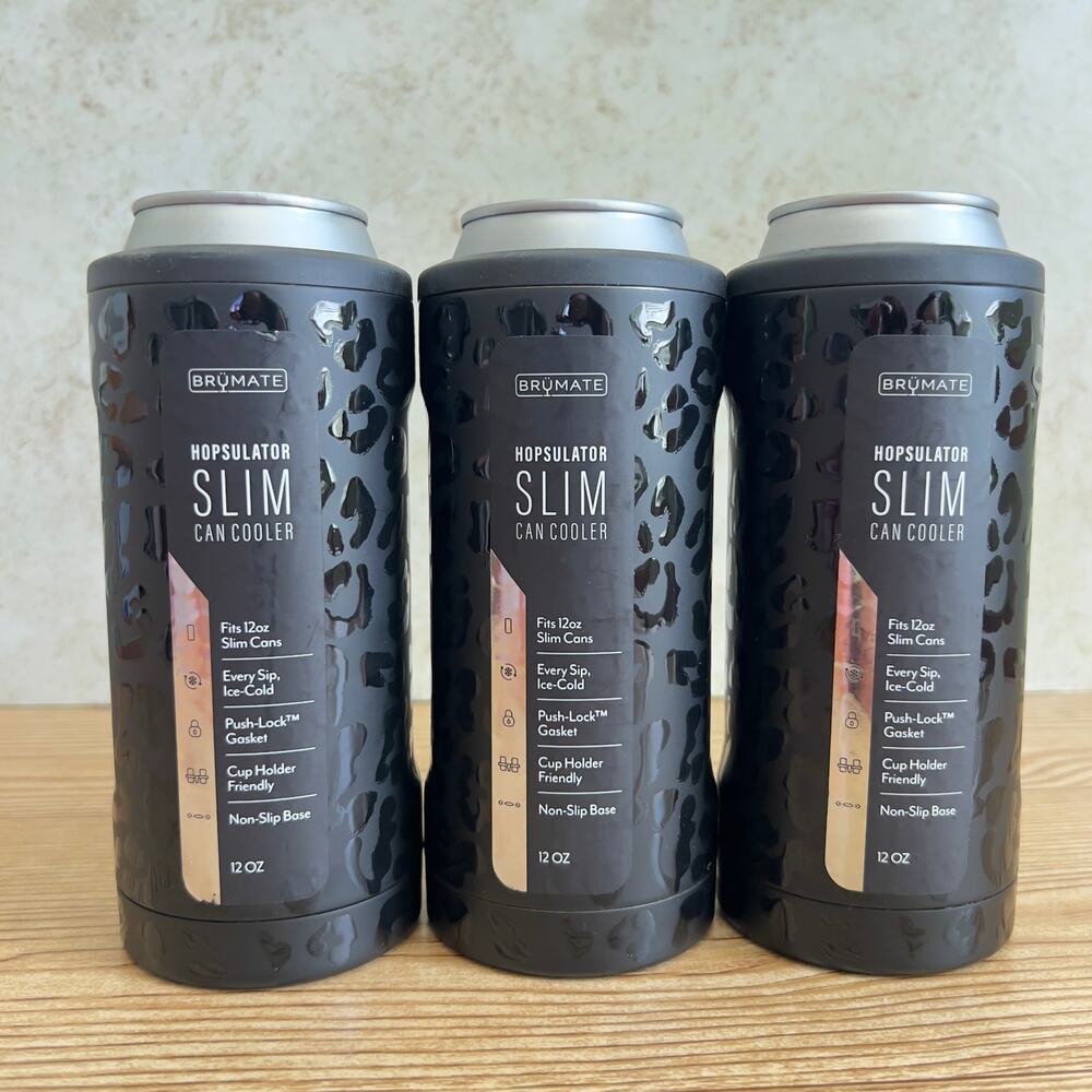 3x Brumate Hopsulator Slim Can Cooler Insulated for 12oz Onyx Leopard - NEW!